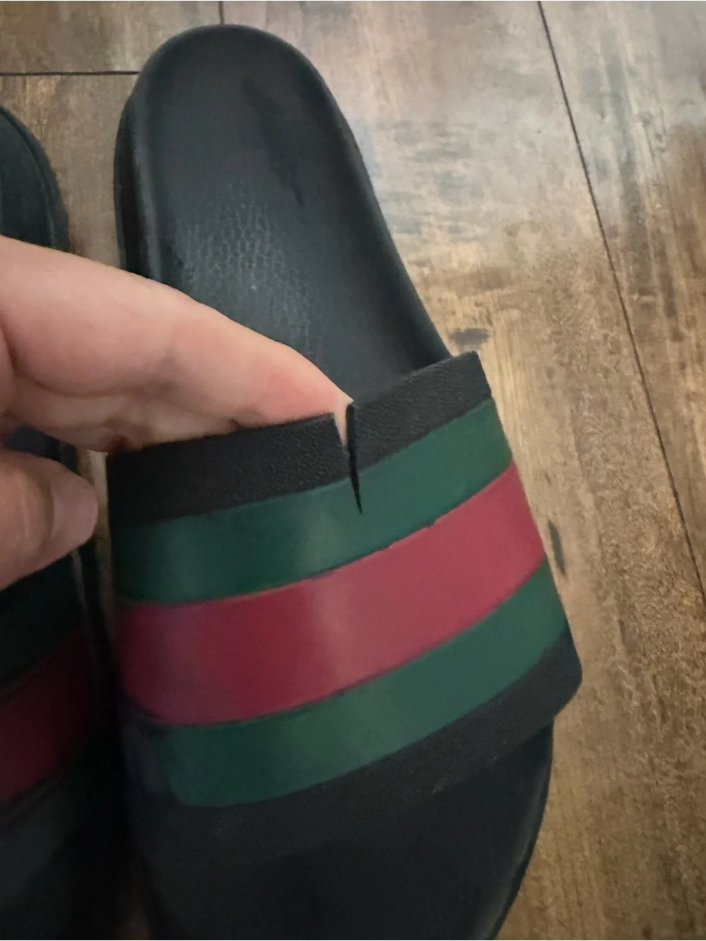 Authentic Gucci Black Slides with Green and Red Stripes